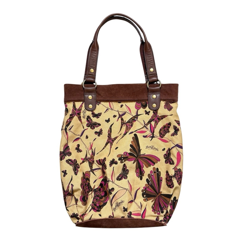 Lucky Brand Trippin Out Butterfly Multi Canvas Suede Tote Bag.
